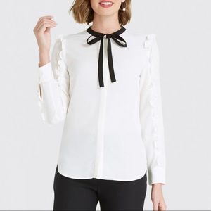 Draper James Black Tie White Ruffle Top